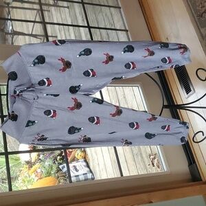 Gilly Hicks Find your Happy Place Holiday Pugs w/ Hats Cinched Sz M Lounge Pants